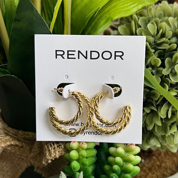 Rendor Victoria Yellow Gold Double Hoop Earrings - Picture 2 of 6